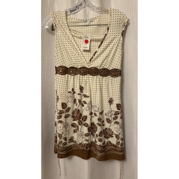 VTG Y2k Charlotte Russe Brown Polka Dot & Floral Waist Tie Top Size M NWT - Picture 1 of 5